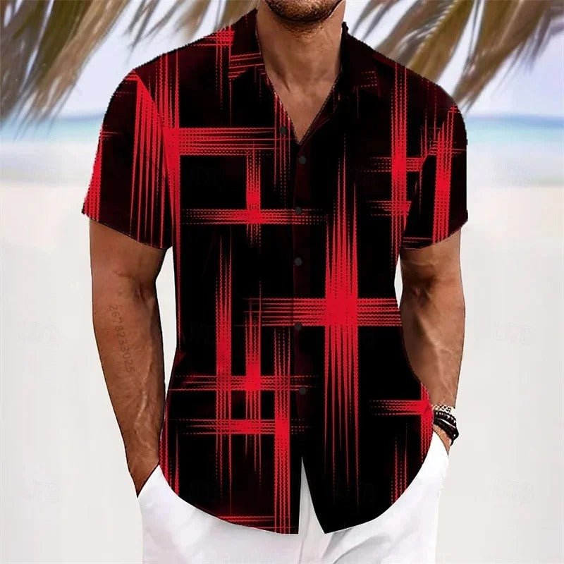 Men's Geometric 3D Printed Lapel Short Sleeve
