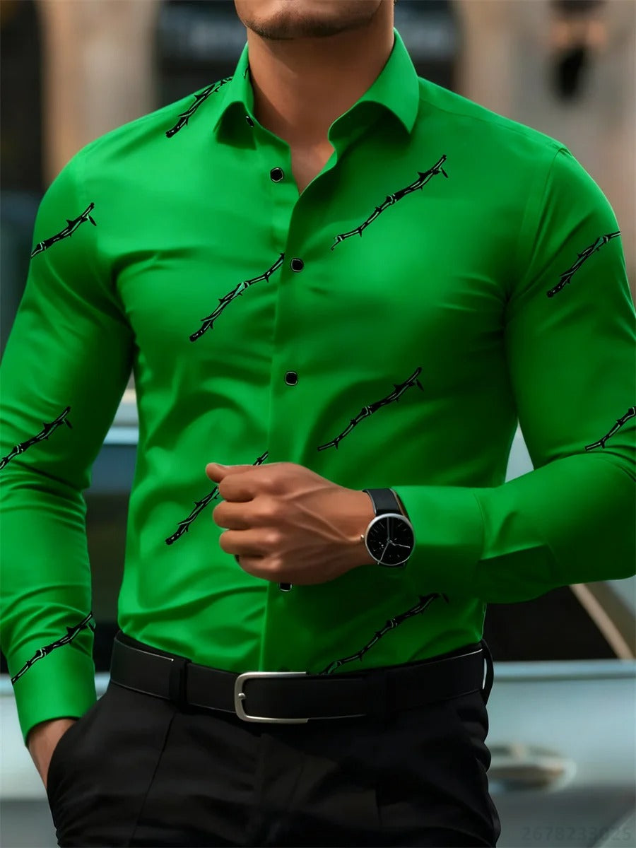 Men's personalized thorn print long-sleeved shirt.