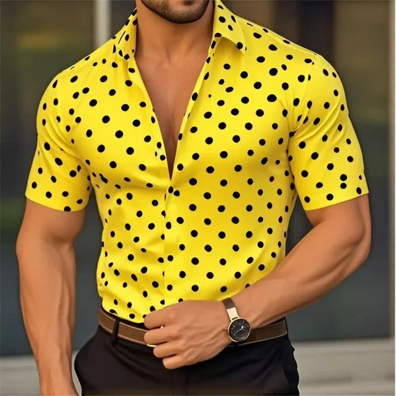 Men's Short Sleeve Button Shirt Polka Dot Lapel Fashion Design