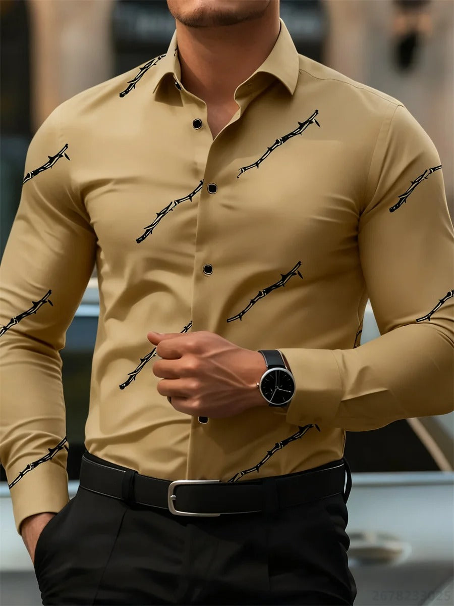 Men's personalized thorn print long-sleeved shirt.