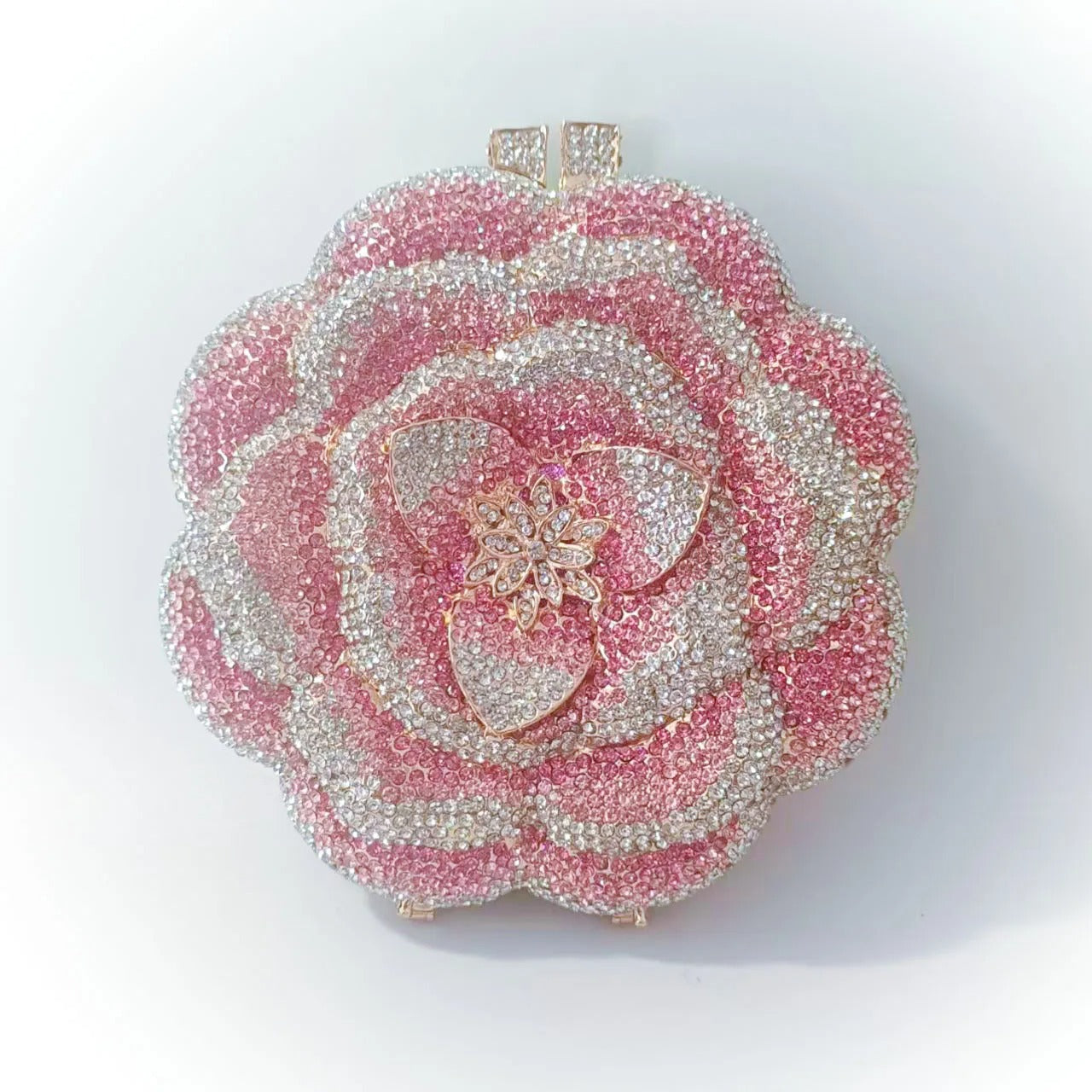 Rose Flower Pink/Green Rhinestones Evening Clutches