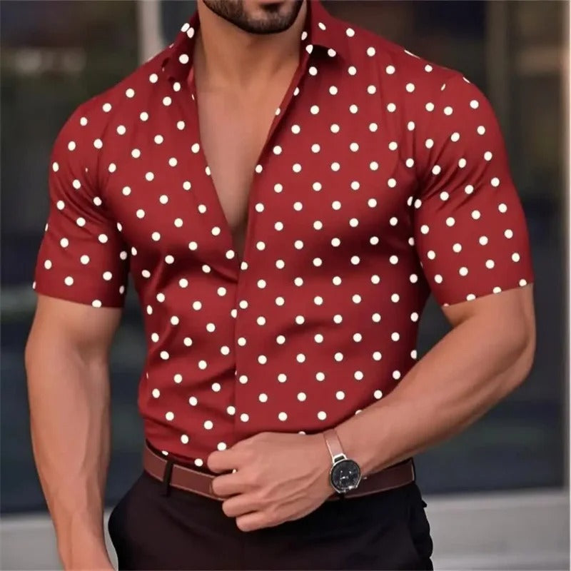 Men's Short Sleeve Button Shirt Polka Dot Lapel Fashion Design