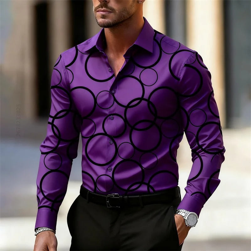 Men's Trendy Geometric Circle Print Long-Sleeve Shirt,