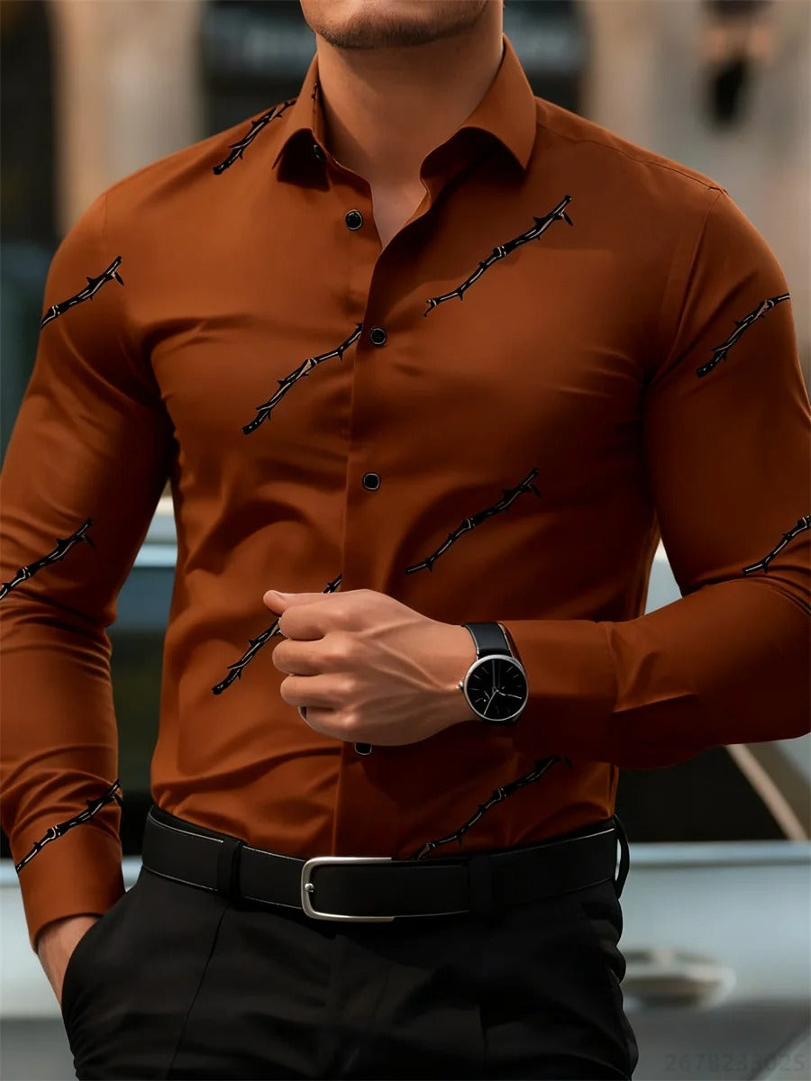 Men's personalized thorn print long-sleeved shirt.