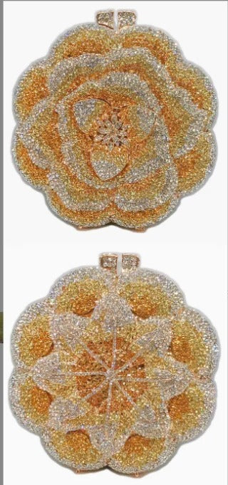 Rose Flower Pink/Green Rhinestones Evening Clutches