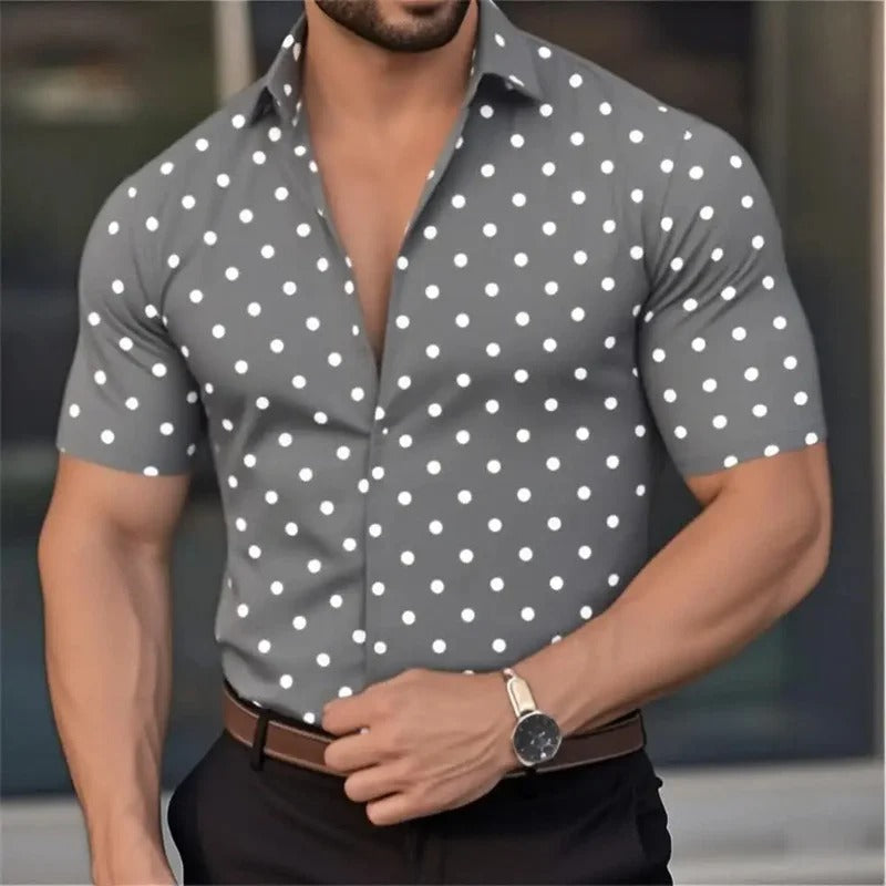 Men's Short Sleeve Button Shirt Polka Dot Lapel Fashion Design
