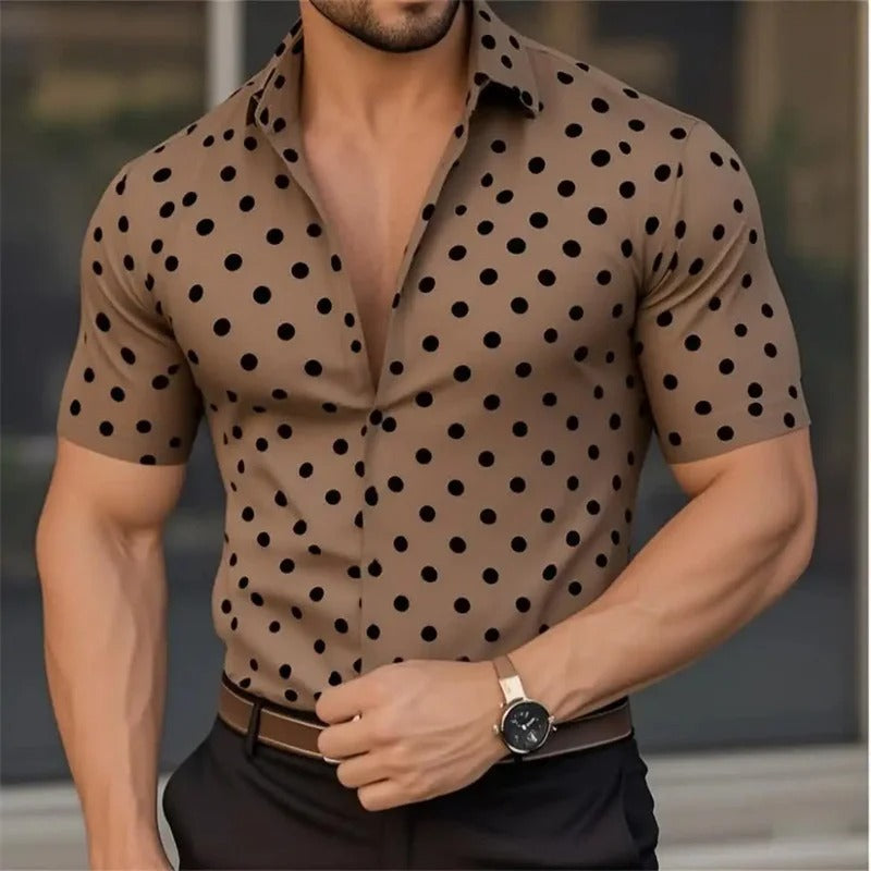 Men's Short Sleeve Button Shirt Polka Dot Lapel Fashion Design