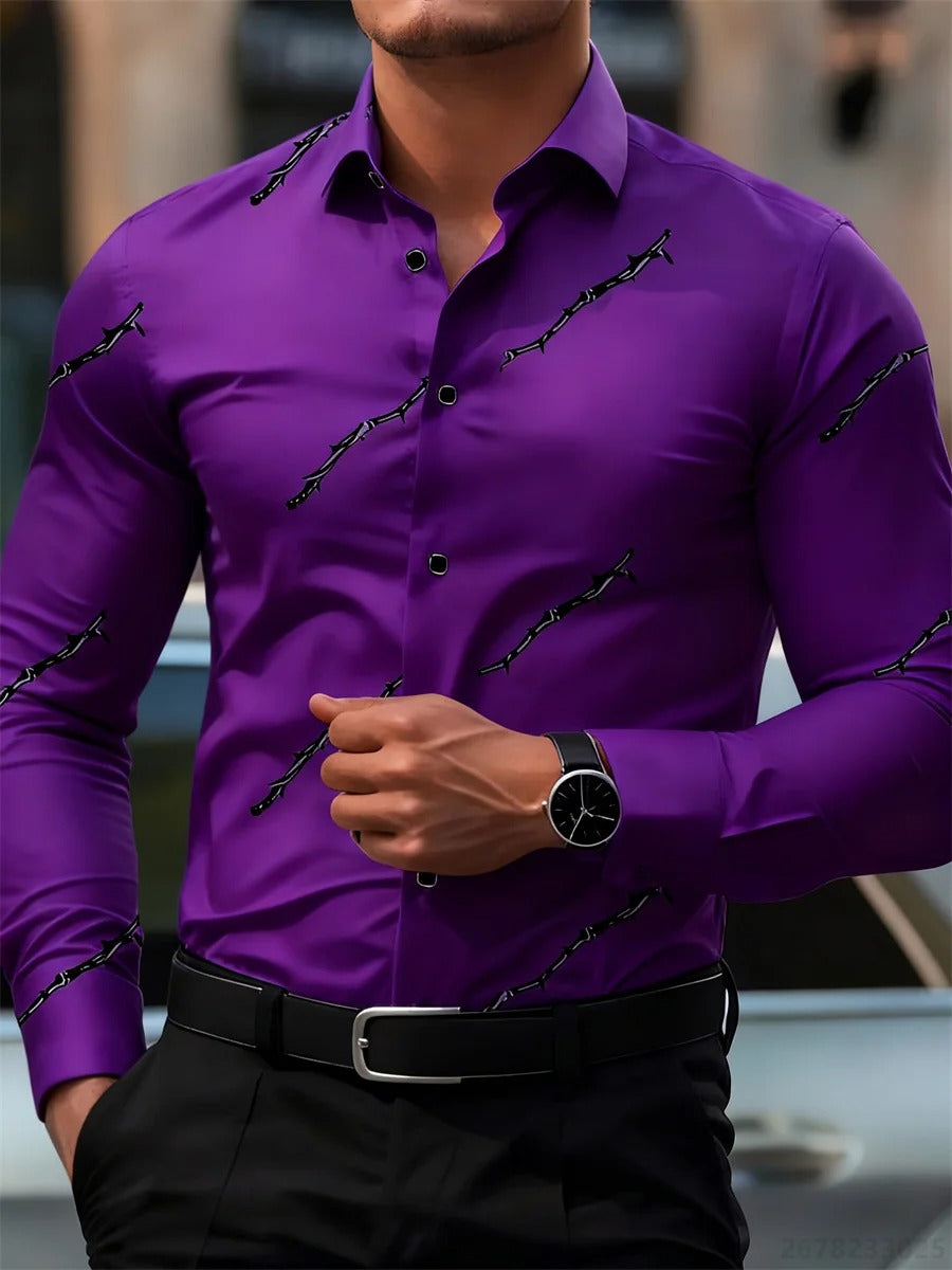Men's personalized thorn print long-sleeved shirt.