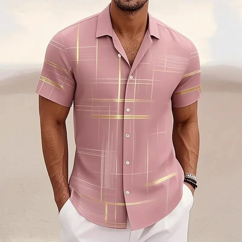 Men's Geometric 3D Printed Lapel Short Sleeve