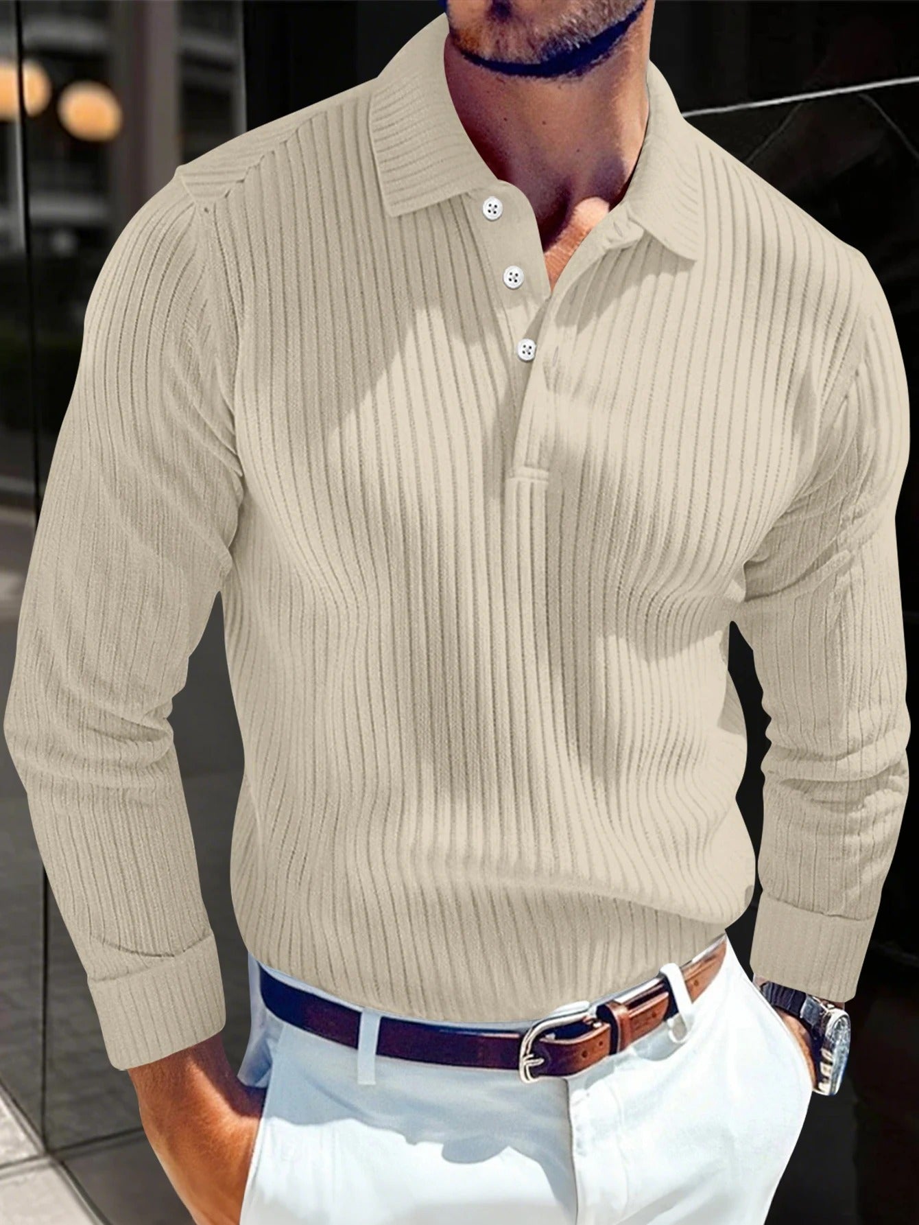 Striped Fashion Men Outdoor Long Sleeve POLO Shirt
