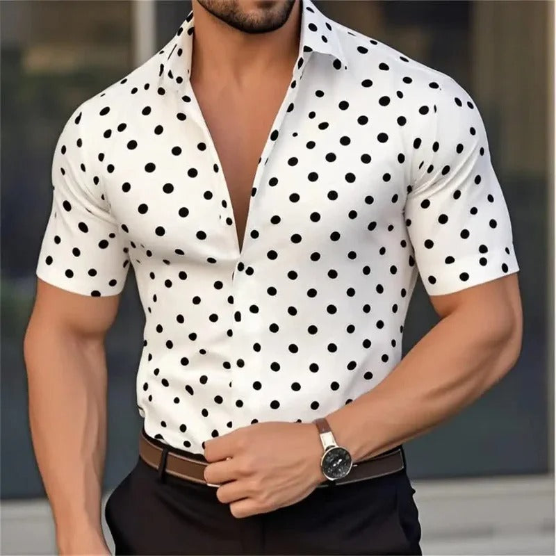 Men's Short Sleeve Button Shirt Polka Dot Lapel Fashion Design