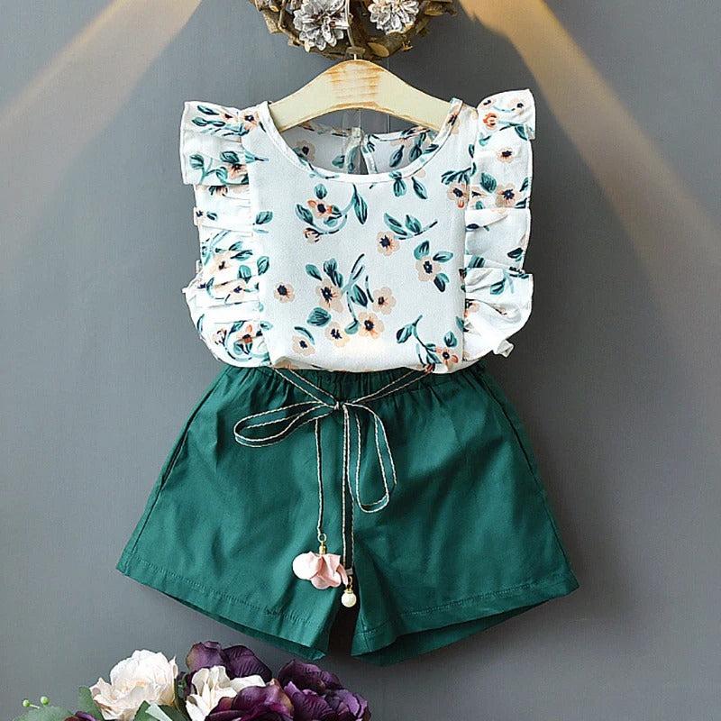 Ruffle Sleeveless T-shirt+Skirt 2PCS Sets