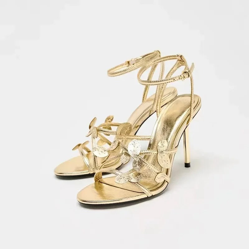 summer Leaf's Satin Narrow Band Women Gladiator Sandals