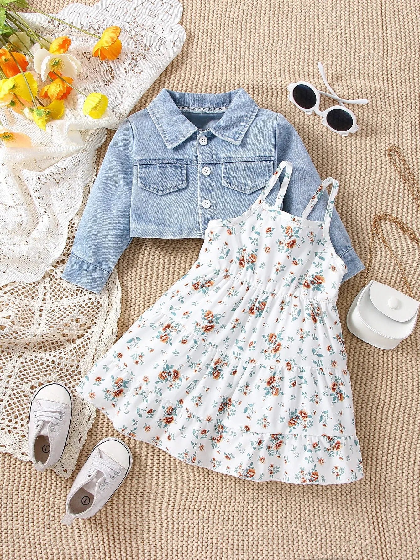 Floral Dress Set With Halter Sweet Fashion