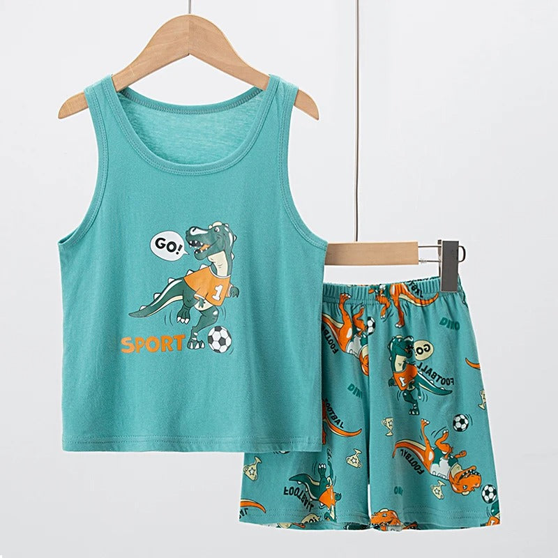 2-piece Round Neck Vest Dinosaur Suit