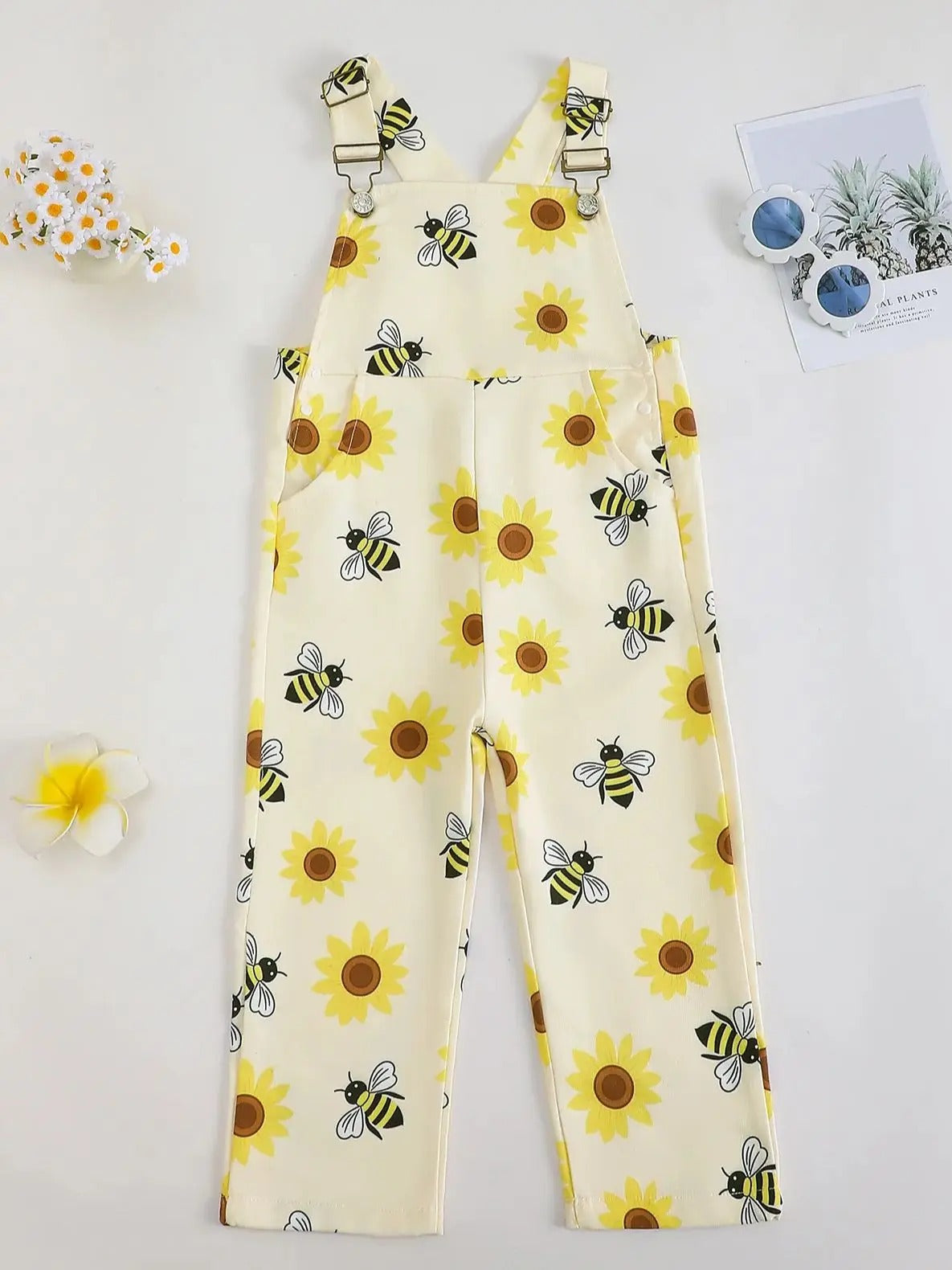 Baby Bee Print Overalls Long Pants Patterned Rompers