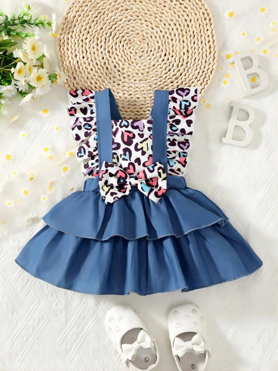 Denim Fly Sleeved Heart Dress Set.