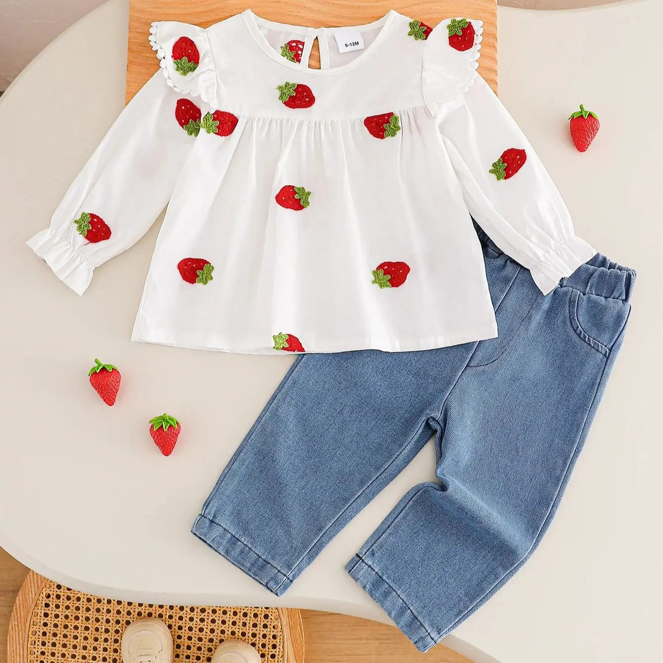 Ruffle Long Sleeve + Denim Long Pants Two-Piece Set Baby Outfit