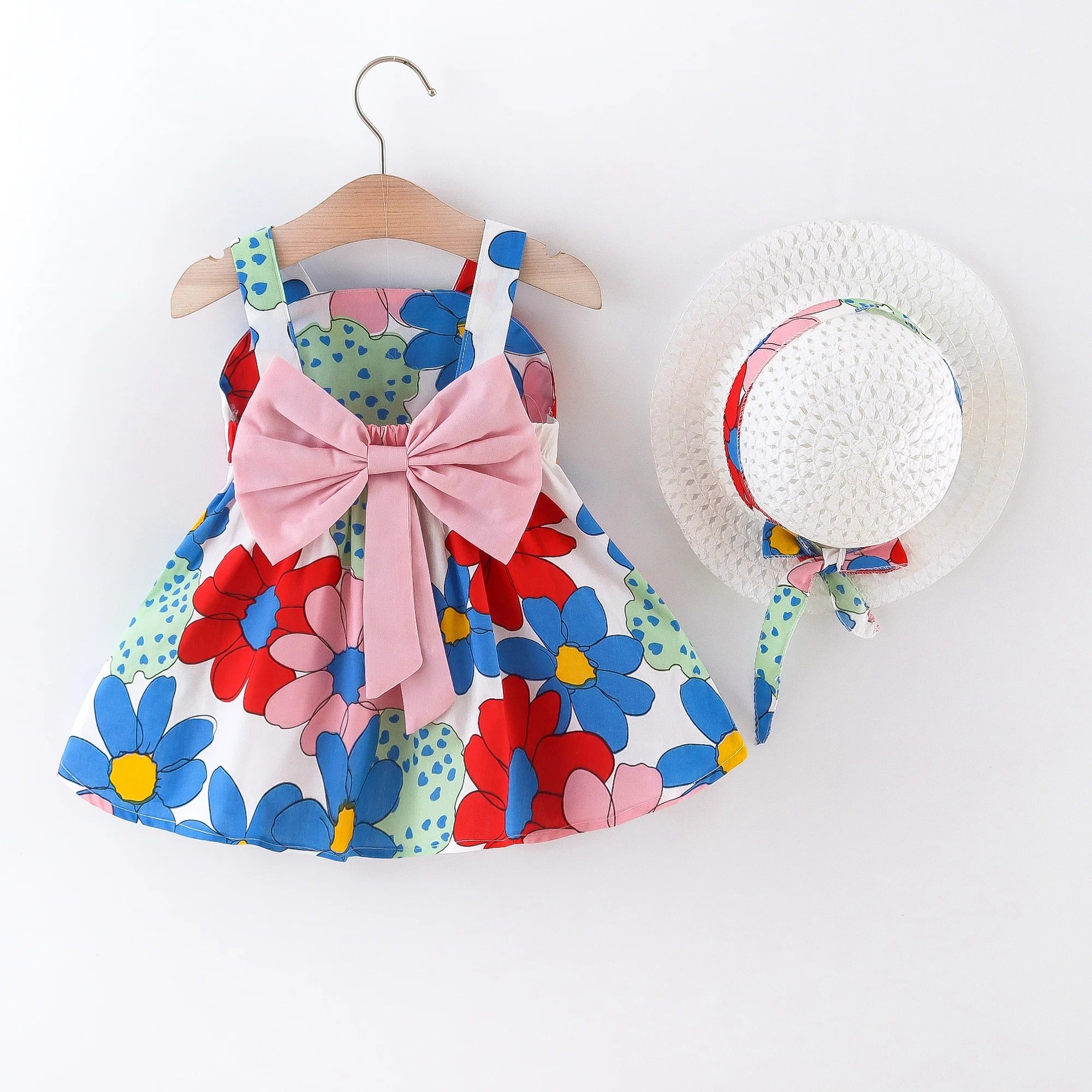 flowers big bow cute and stylish suspender dress.
