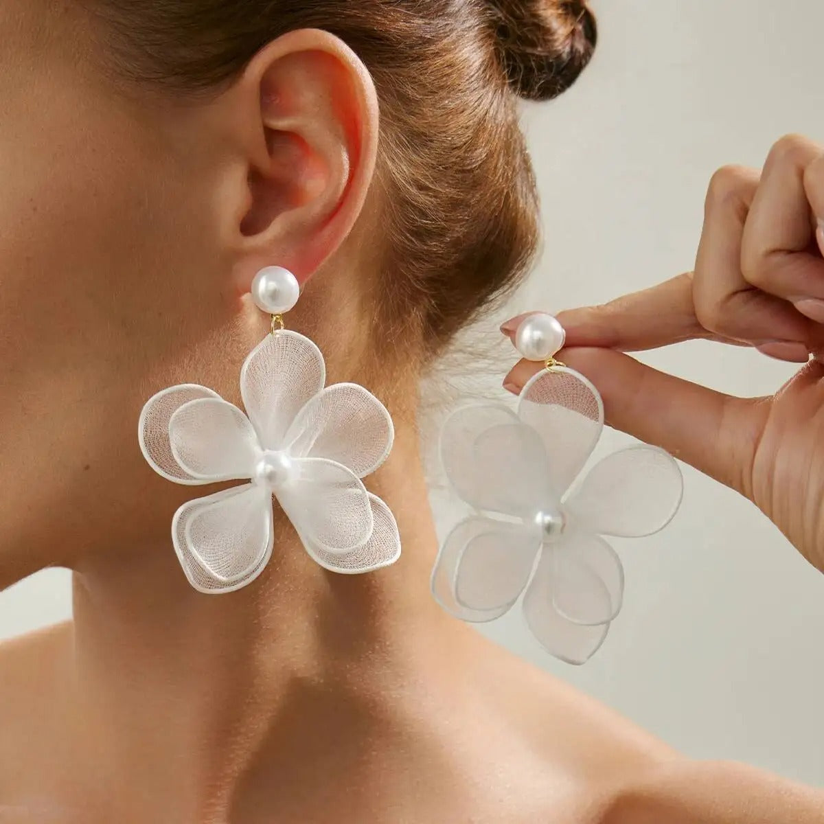 Pearl Large Flower Pendant Earrings
