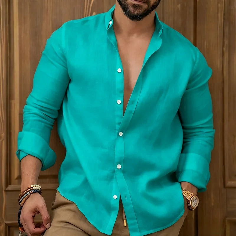 casual lapel long sleeved beach shirt