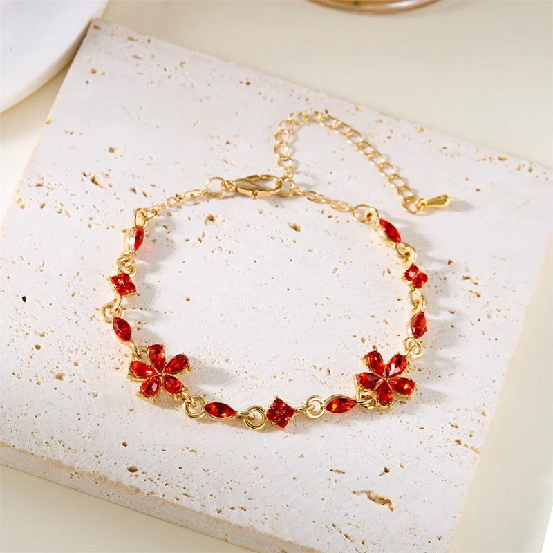 Charm Red Crystal Zircon Flower Bracelet