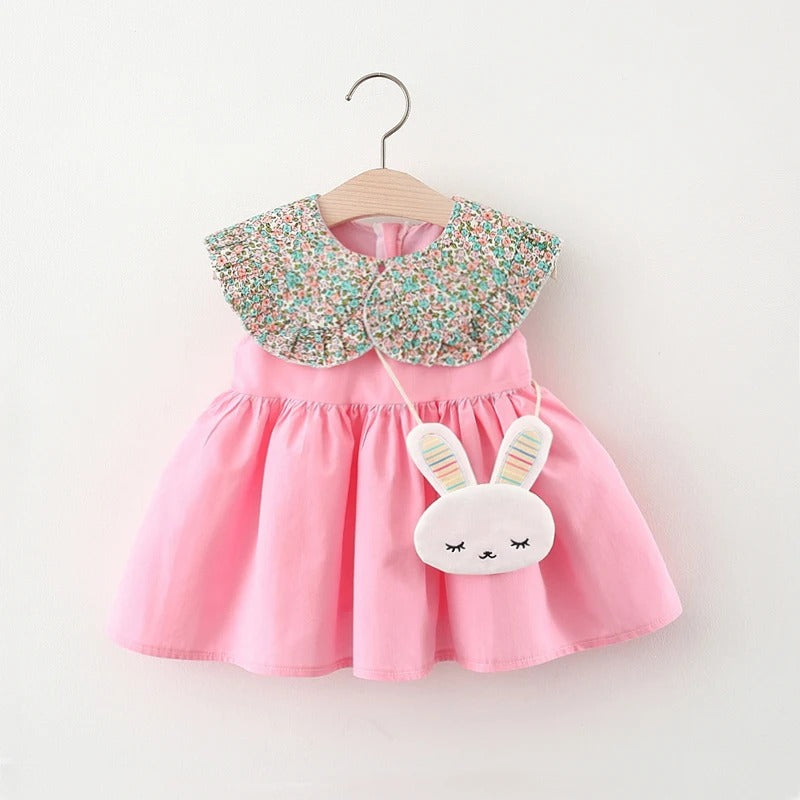 Floral Doll Collar Sleeveless Vest Skirt Solid Color