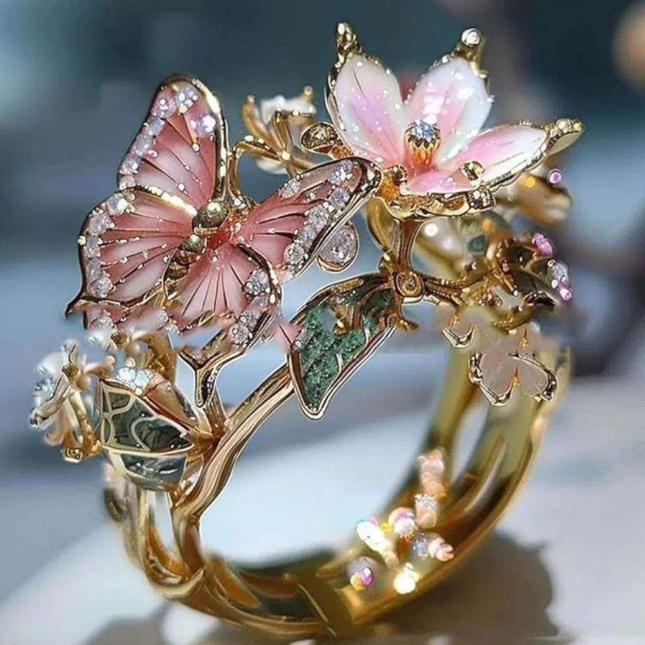 butterfly pattern women's ring.