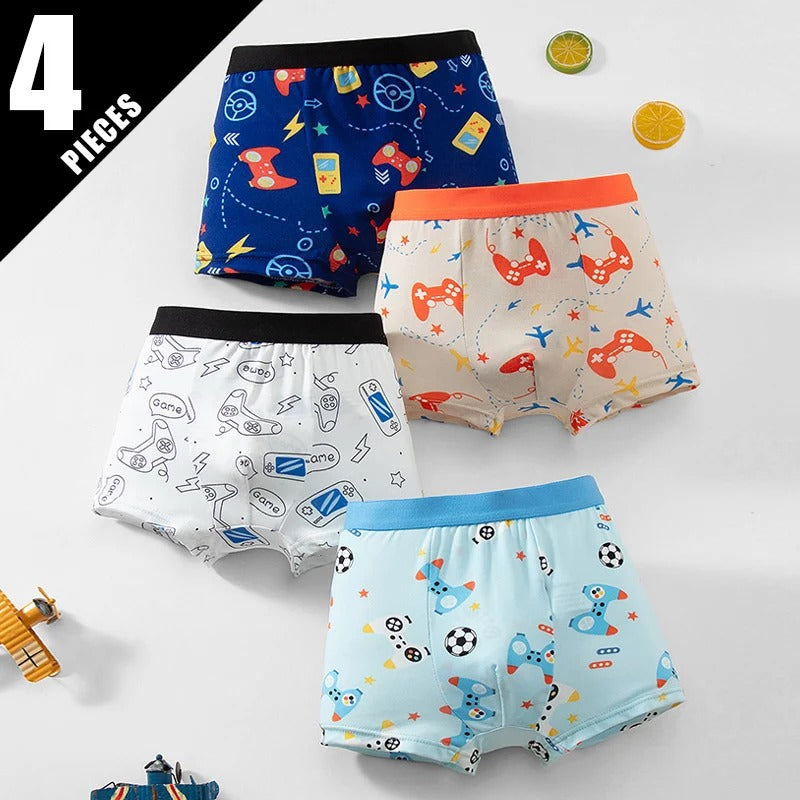 4 Pcs Children's Dinosaur Game Machine Printing Fashion Boxer Shorts