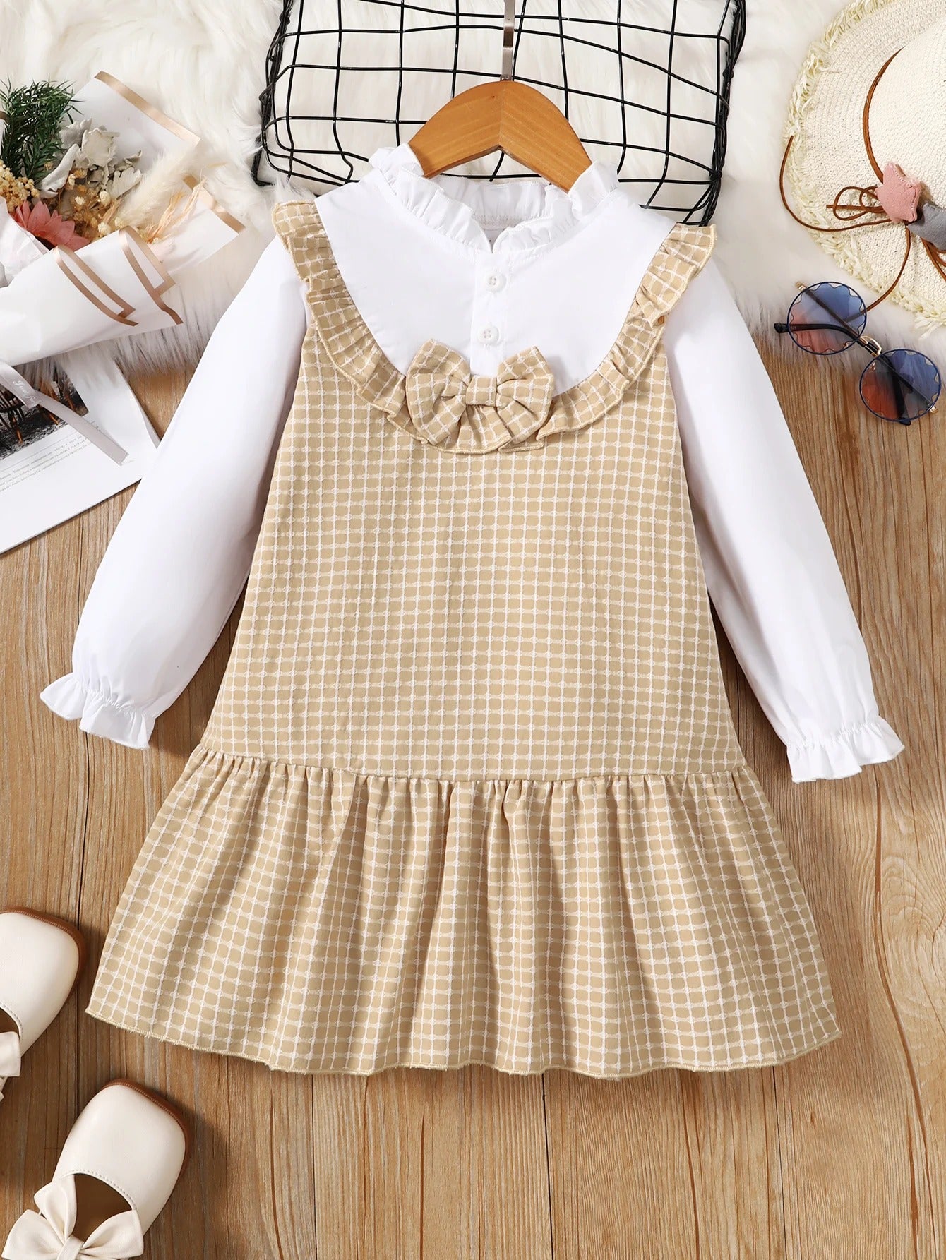 plaid stitching long-sleeved ladies' wind dress, princess sleeve