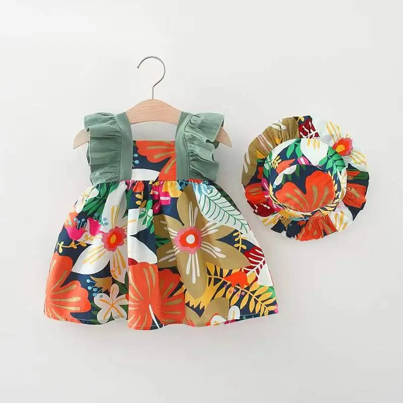 Cotton Cloth Dress Princess Dress Comes with Hat Suitable for 0–3-Year-Old.
