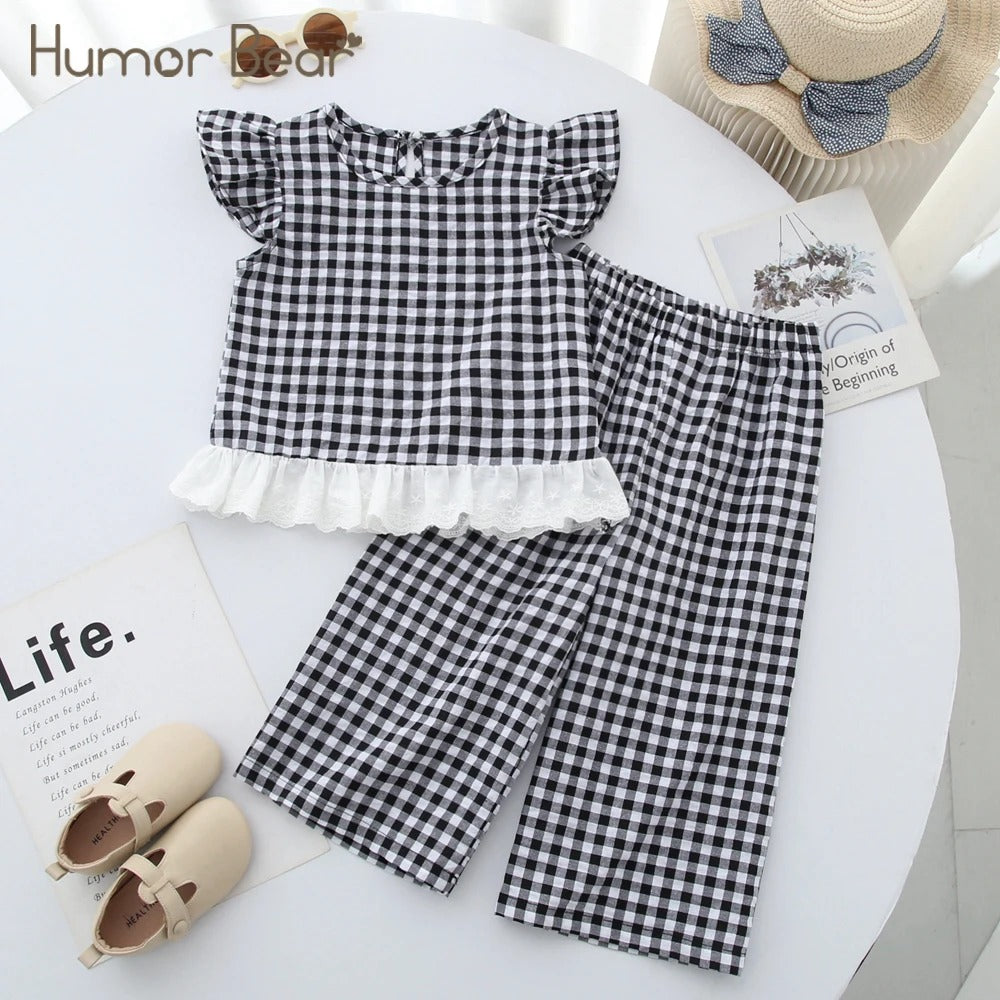 Bear Summer Girls' Suits Floral Print Lace