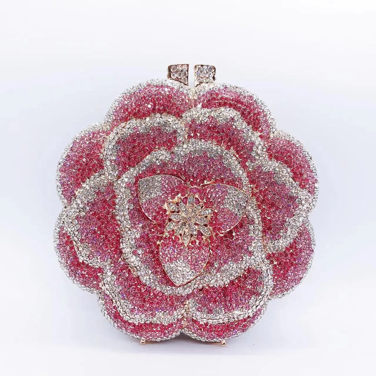 Rose Flower Pink/Green Rhinestones Evening Clutches