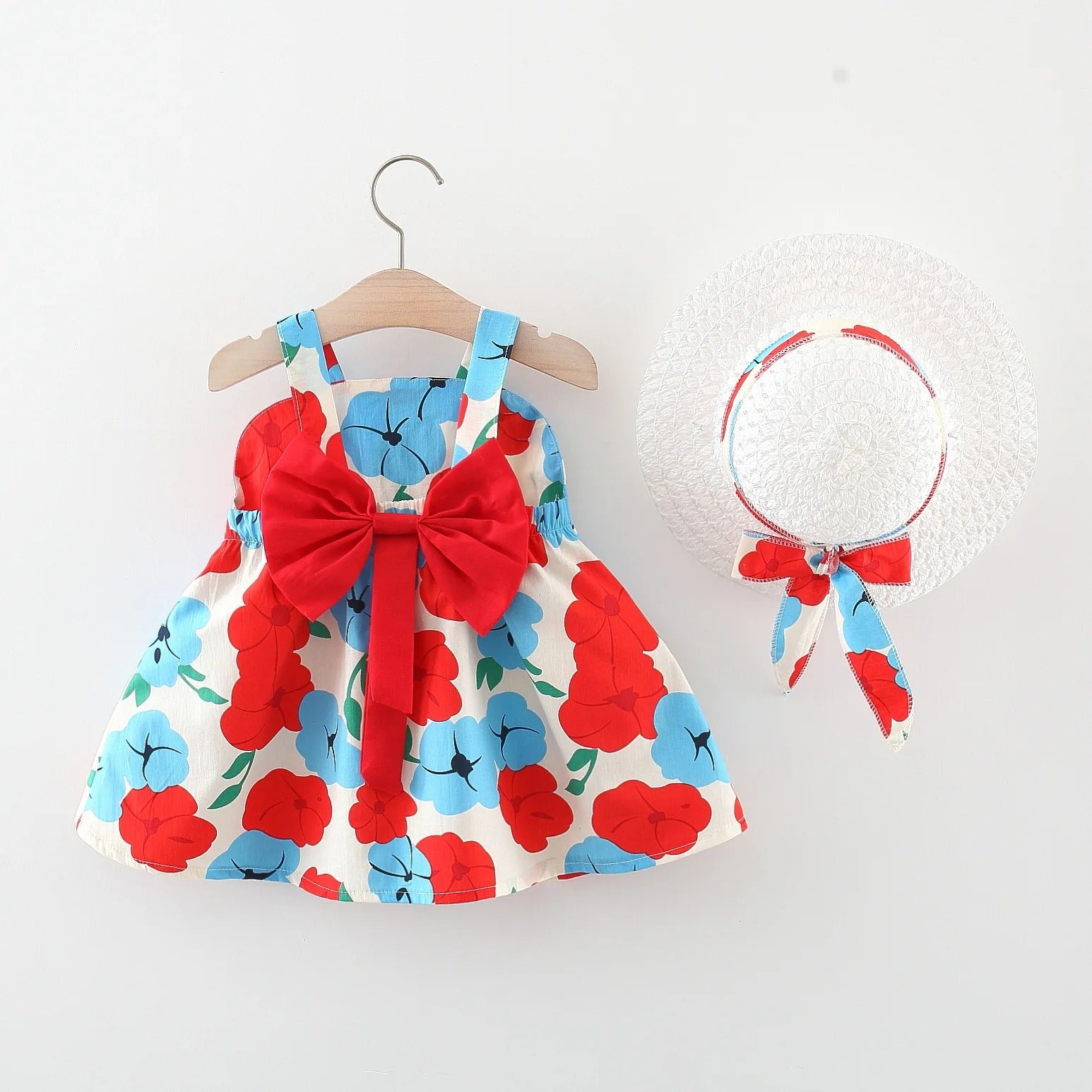 2Pcs/Set Summer children's dress with a bow at the back