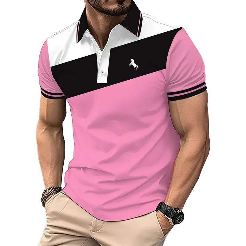 Short Sleeve Spell Color Button Polo Shirt