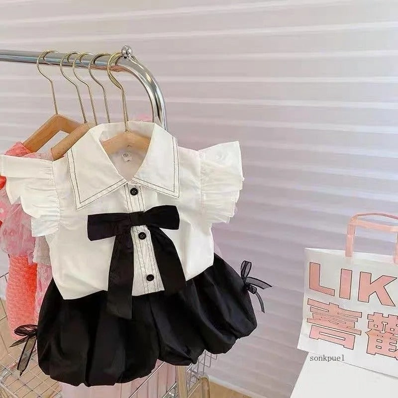 Black Brown Set New Bow Tops and Shorts Suit