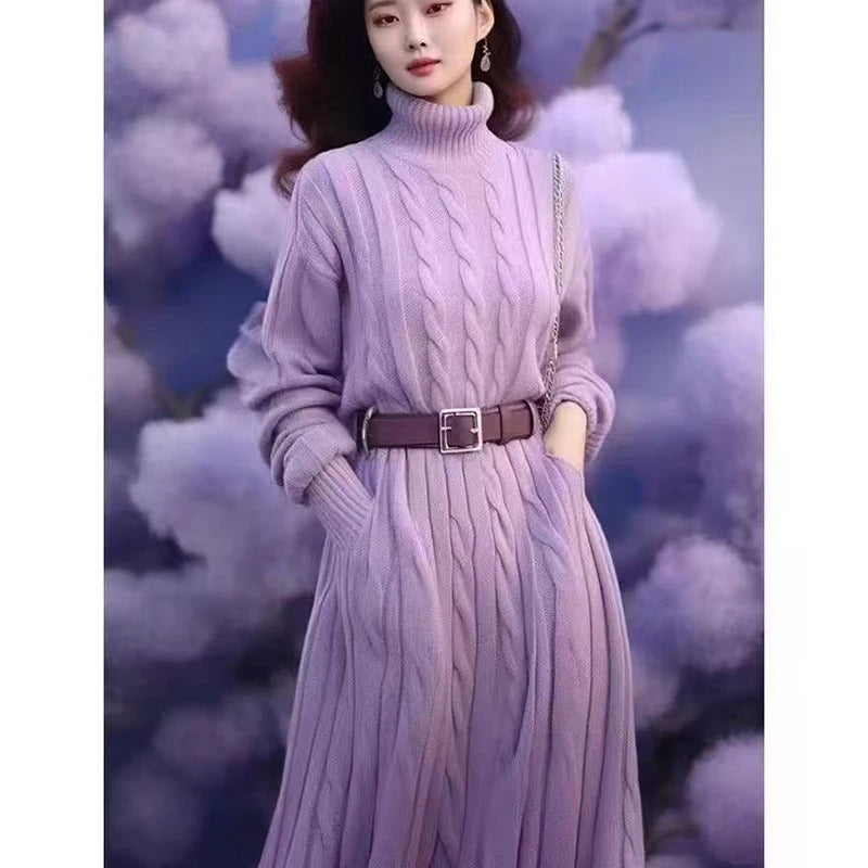 Neck Twisted Knit Sweater Dress