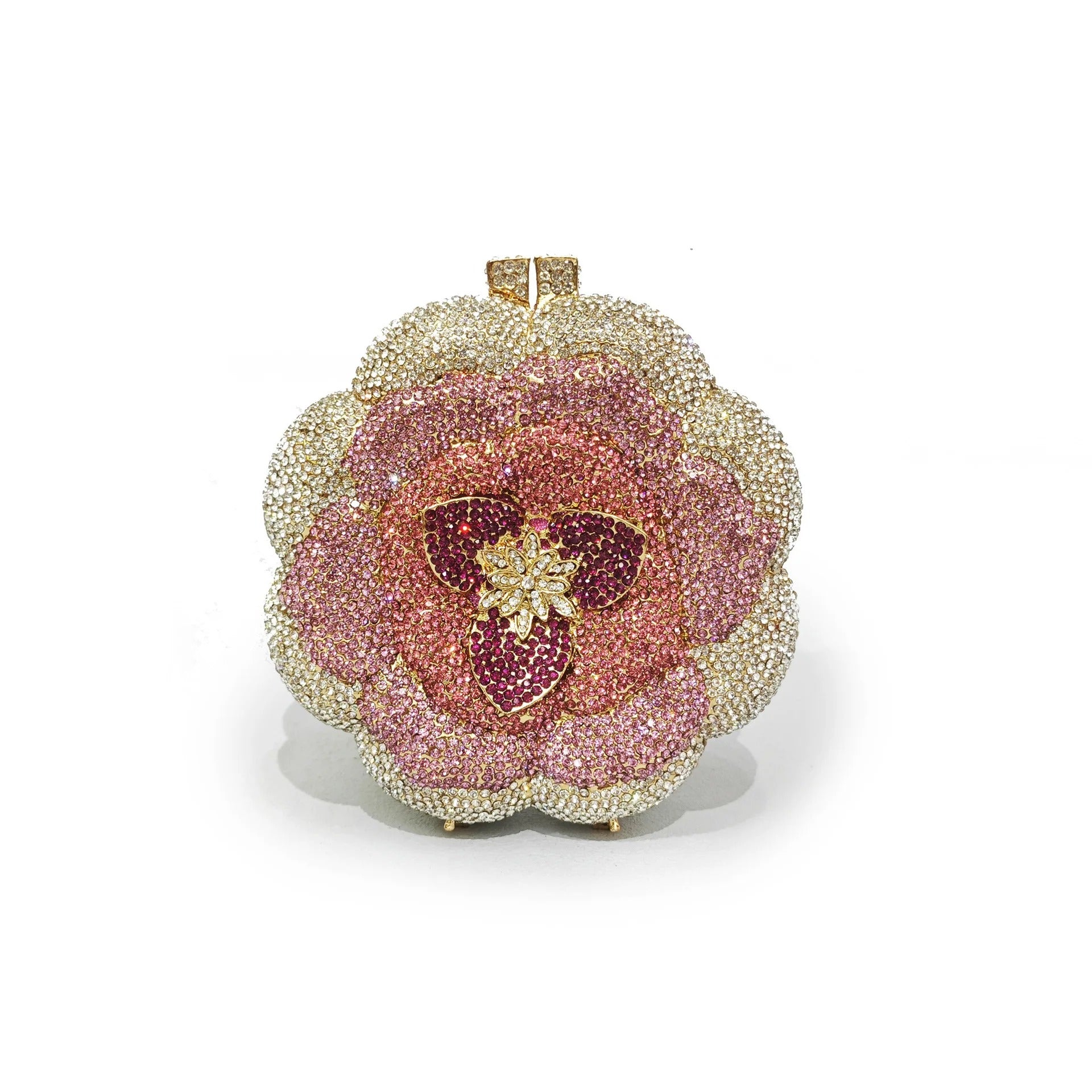 Rose Flower Pink/Green Rhinestones Evening Clutches