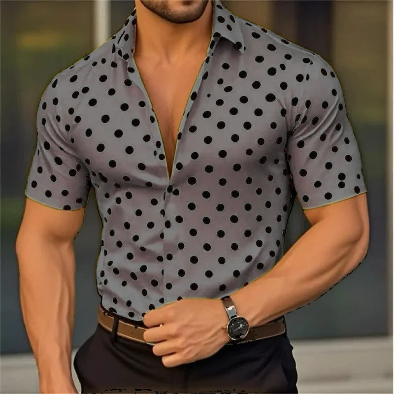 Men's Short Sleeve Button Shirt Polka Dot Lapel Fashion Design