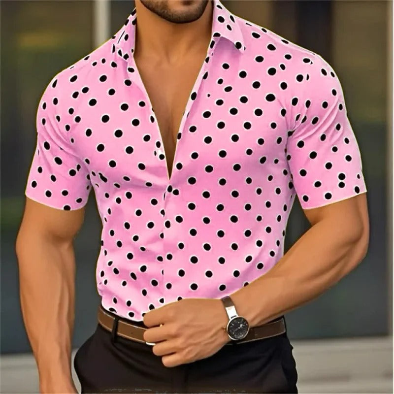Men's Short Sleeve Button Shirt Polka Dot Lapel Fashion Design