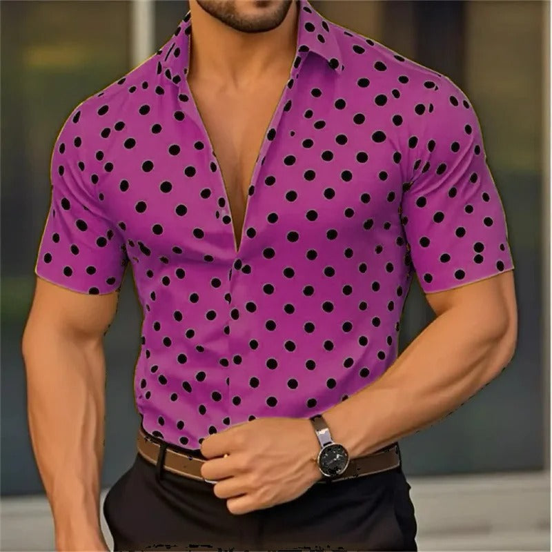 Men's Short Sleeve Button Shirt Polka Dot Lapel Fashion Design