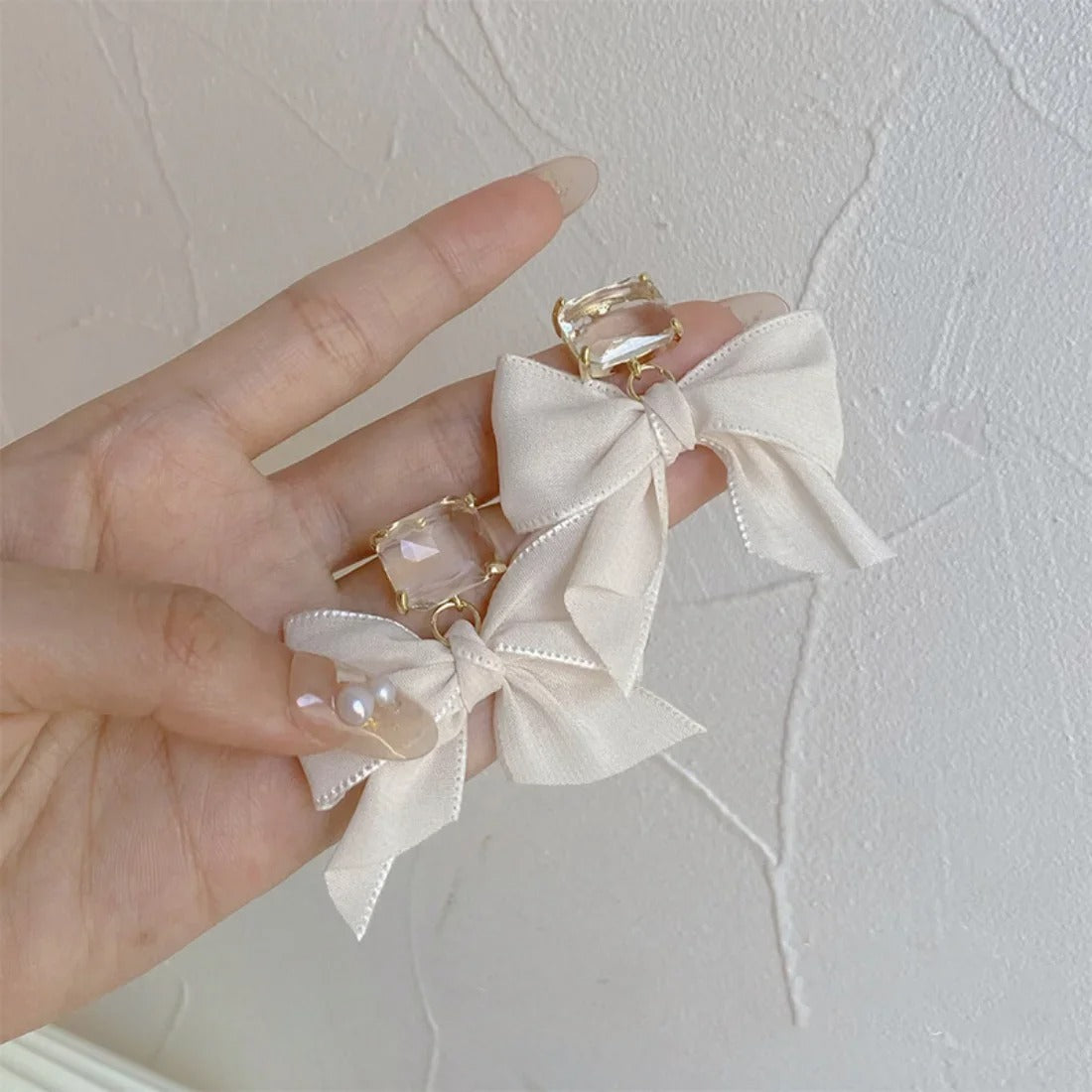 Statement Stud Earrings Fabric Lace Bow Drop Earrings