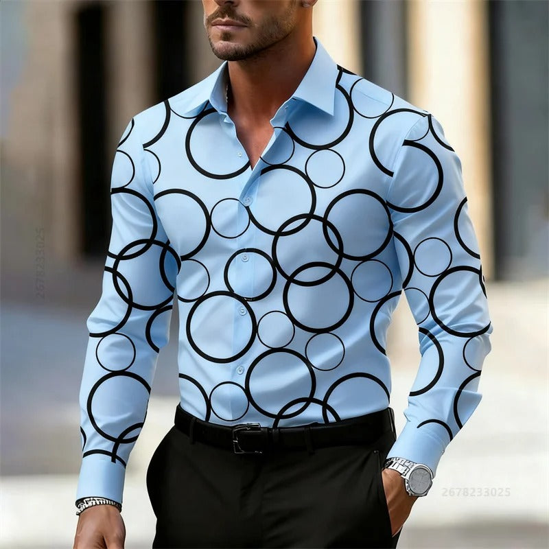 Men's Trendy Geometric Circle Print Long-Sleeve Shirt,
