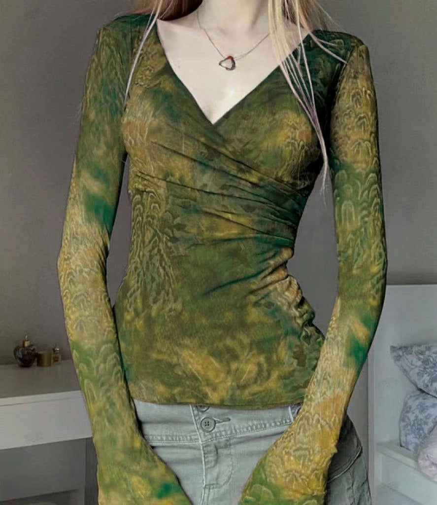 Mesh Long Sleeve Shirts Asymmetrical