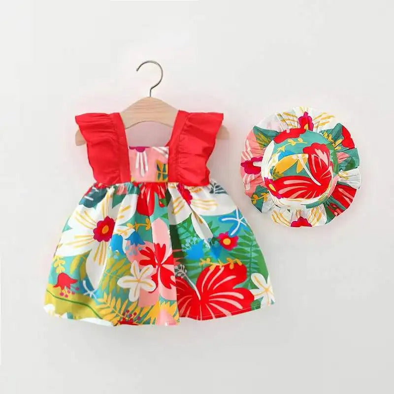 Cotton Cloth Dress Princess Dress Comes with Hat Suitable for 0–3-Year-Old.