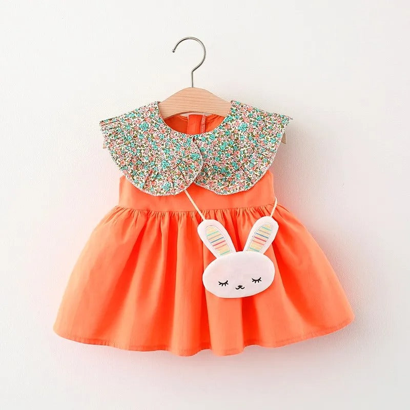 Floral Doll Collar Sleeveless Vest Skirt Solid Color