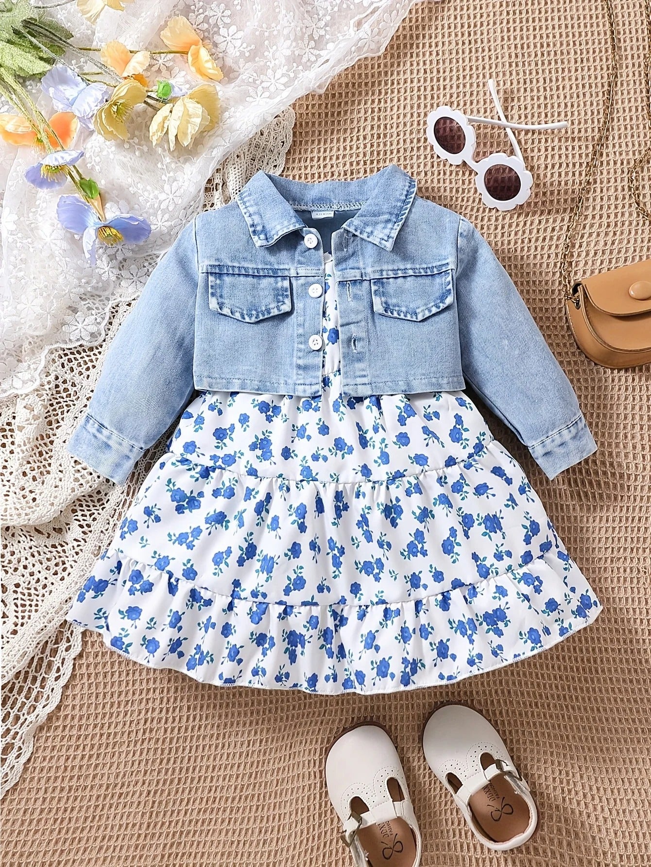 Floral Dress Set With Halter Sweet Fashion