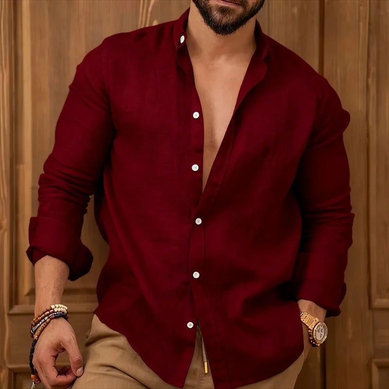 casual lapel long sleeved beach shirt