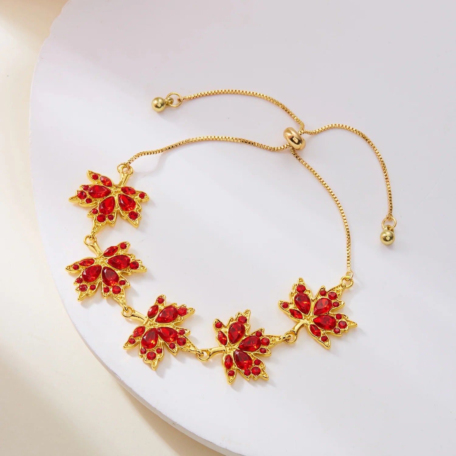 Luxury Red Zircon Maple Leaf Jewelry Set