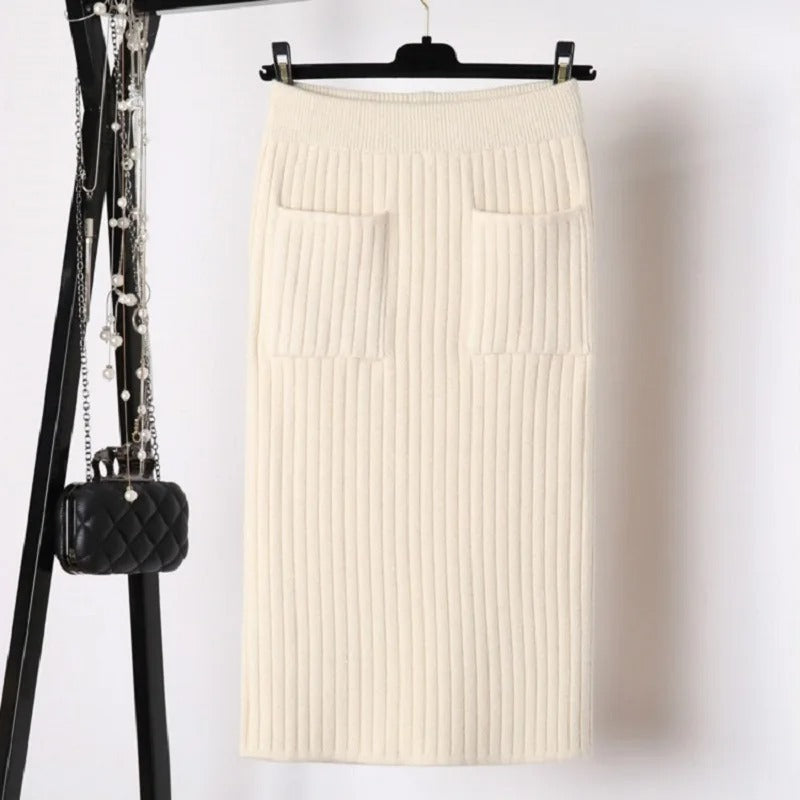 Waist knitted Mid-Calf Elastic Skirt